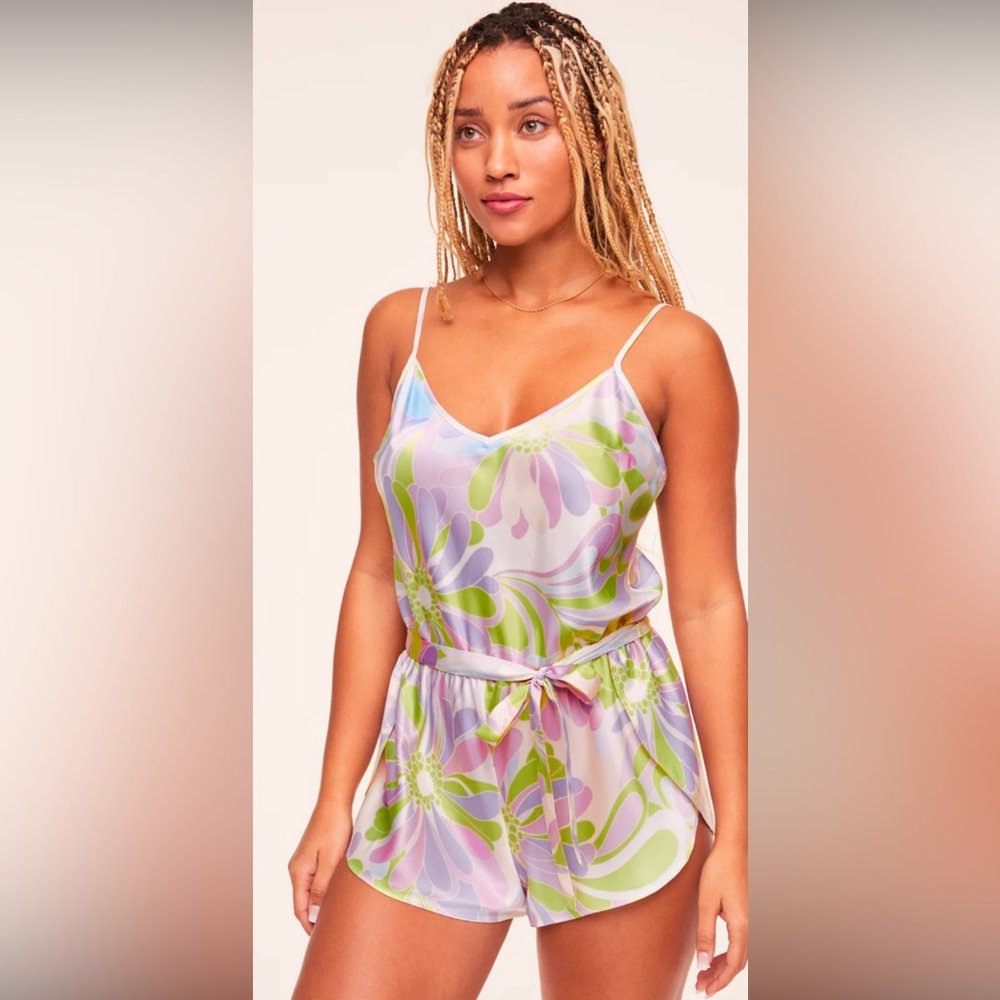 Colorful Floral Satin Romper